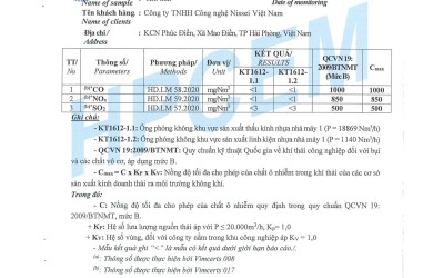 Kết quả quan trắc môi trường Công ty TNHH Công nghệ Nissei Việt Nam quý IV, 2025